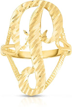 Load image into Gallery viewer, 10k Yellow Gold Extra Large Cursive A-Z Initial Ring, Sizes 4-11
