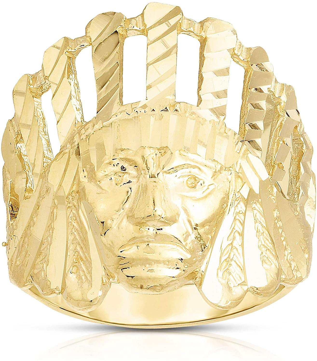 10k Yellow Gold 20.7 Native American Indian Tribal Chief Head Ring