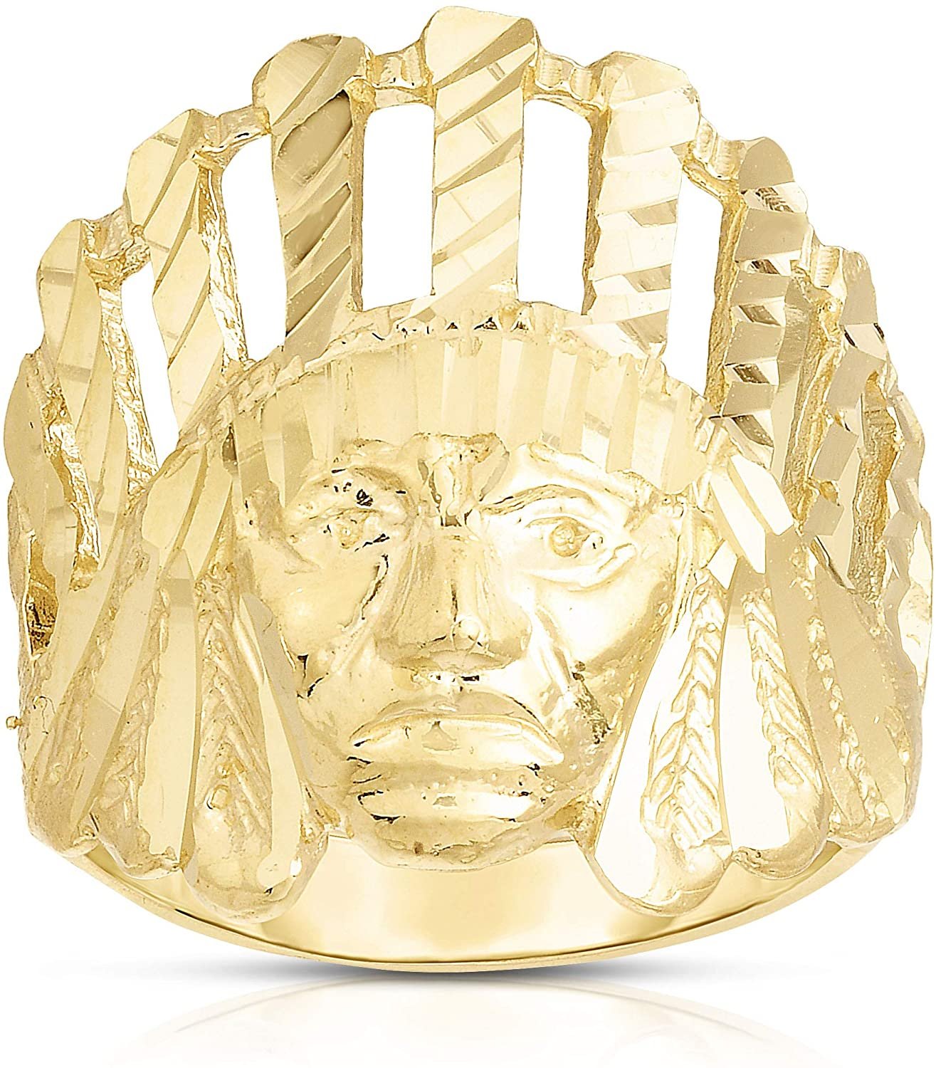 Floreo 10k Yellow Gold 20.7 Native American Indian Tribal Chief Head Ring
