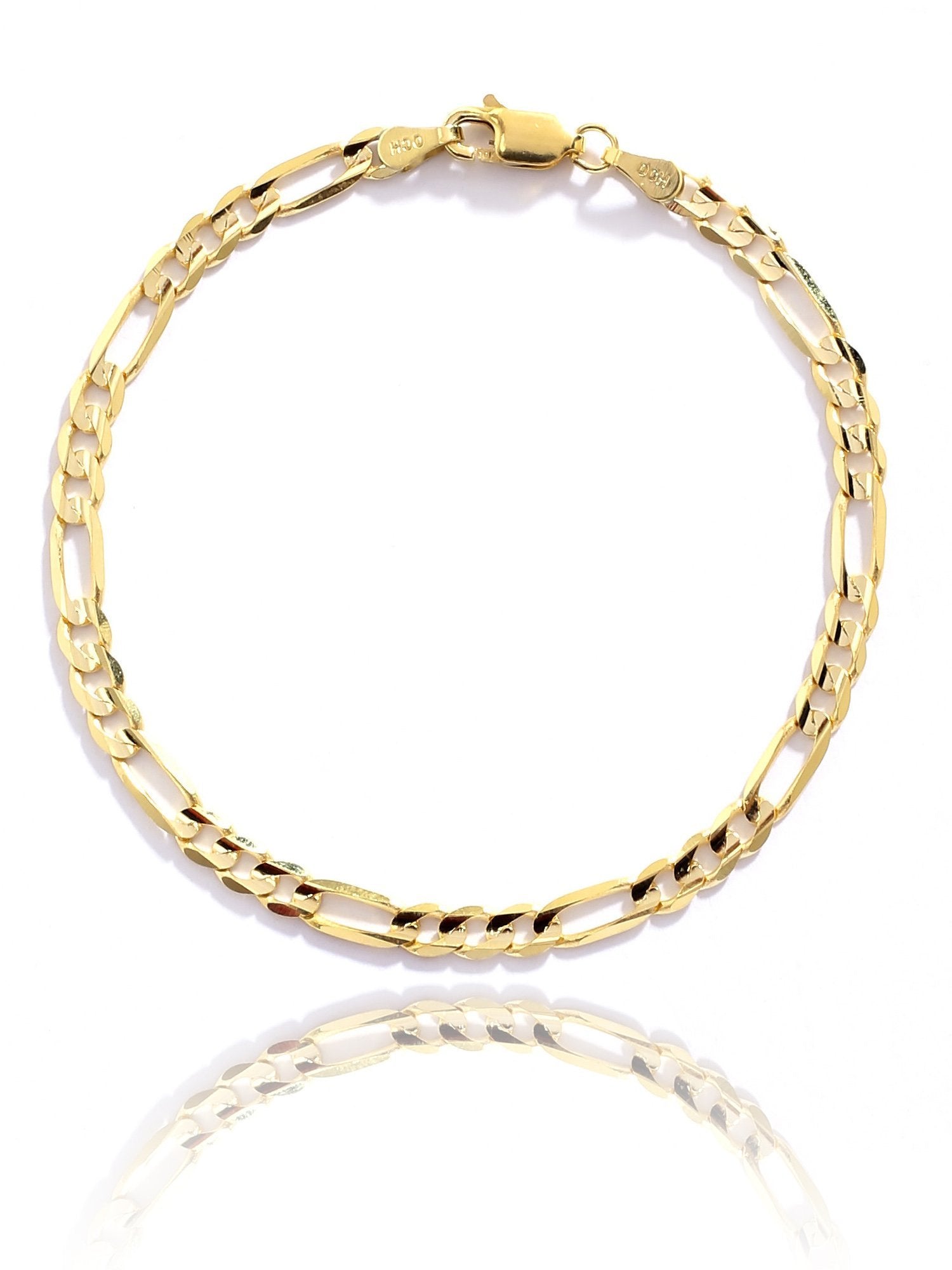10k Yellow Gold Figaro Chain Bracelet with Concave Look, 0.19 Inch (4.7mm)