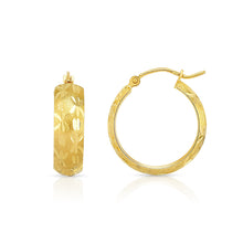 Load image into Gallery viewer, 14k Yellow Gold Diamond Cut Huggies Hoop Earrings Flower Design (6mm)
