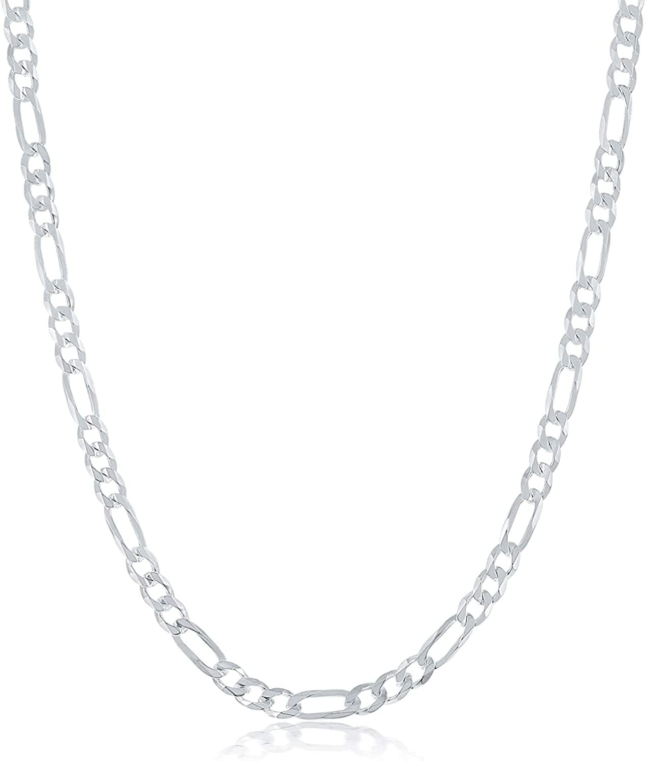 Floreo .925 Sterling Silver Solid Figaro Chain Necklace or Bracelet, Made in Italy