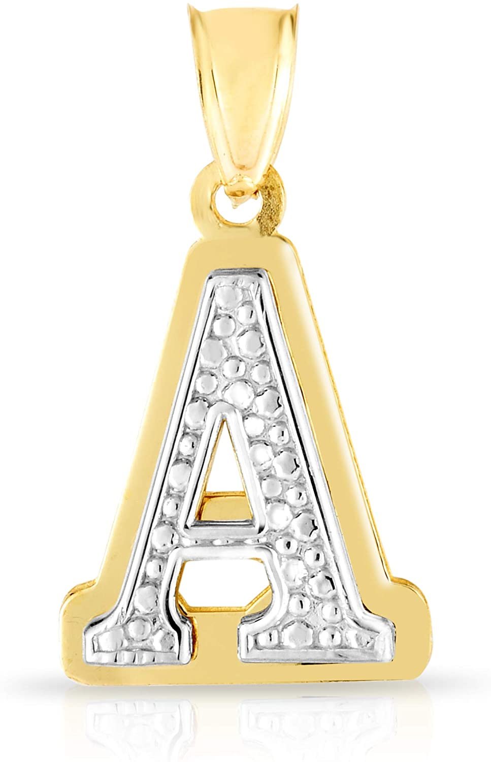Floreo 10k Yellow and White Gold 3D Alphabet Initial A-Z Pendant