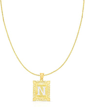 Load image into Gallery viewer, Floreo 10k Yellow and White Gold A-Z Initial Square (21 x 12 mm) Pendant with Optional Necklace, Small
