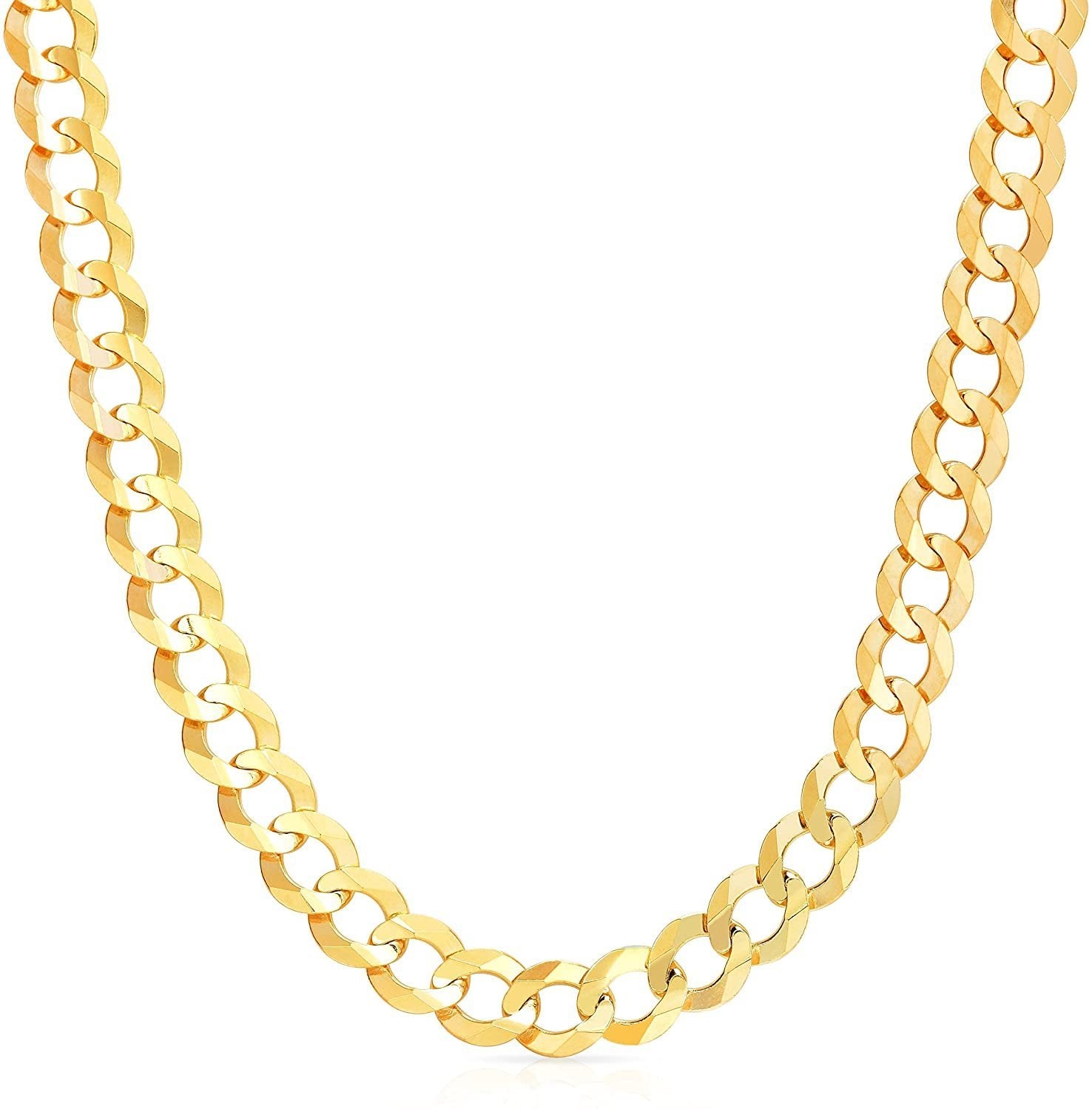 10k Yellow Gold Mens Thick Solid Curb Cuban Link Chain Necklace, 0.4 Inch (10mm)