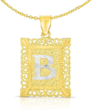 Load image into Gallery viewer, Floreo 10k Yellow and White Gold A-Z Initial Square (26 x 18.7 mm) Pendant with Optional Necklace, Large
