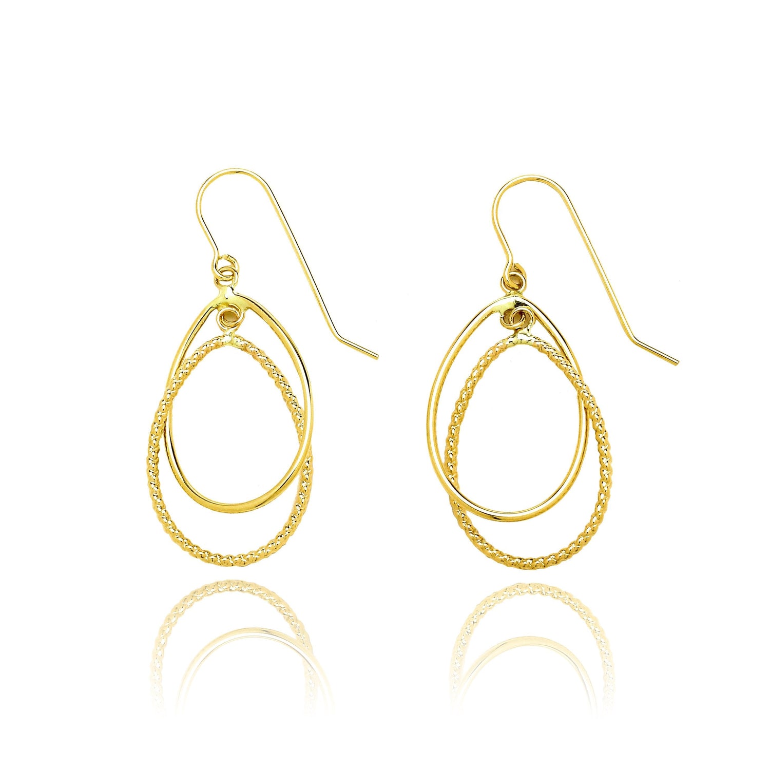 14k Yellow Gold Diamond Cut and High Polished Double Tear Drop Earring