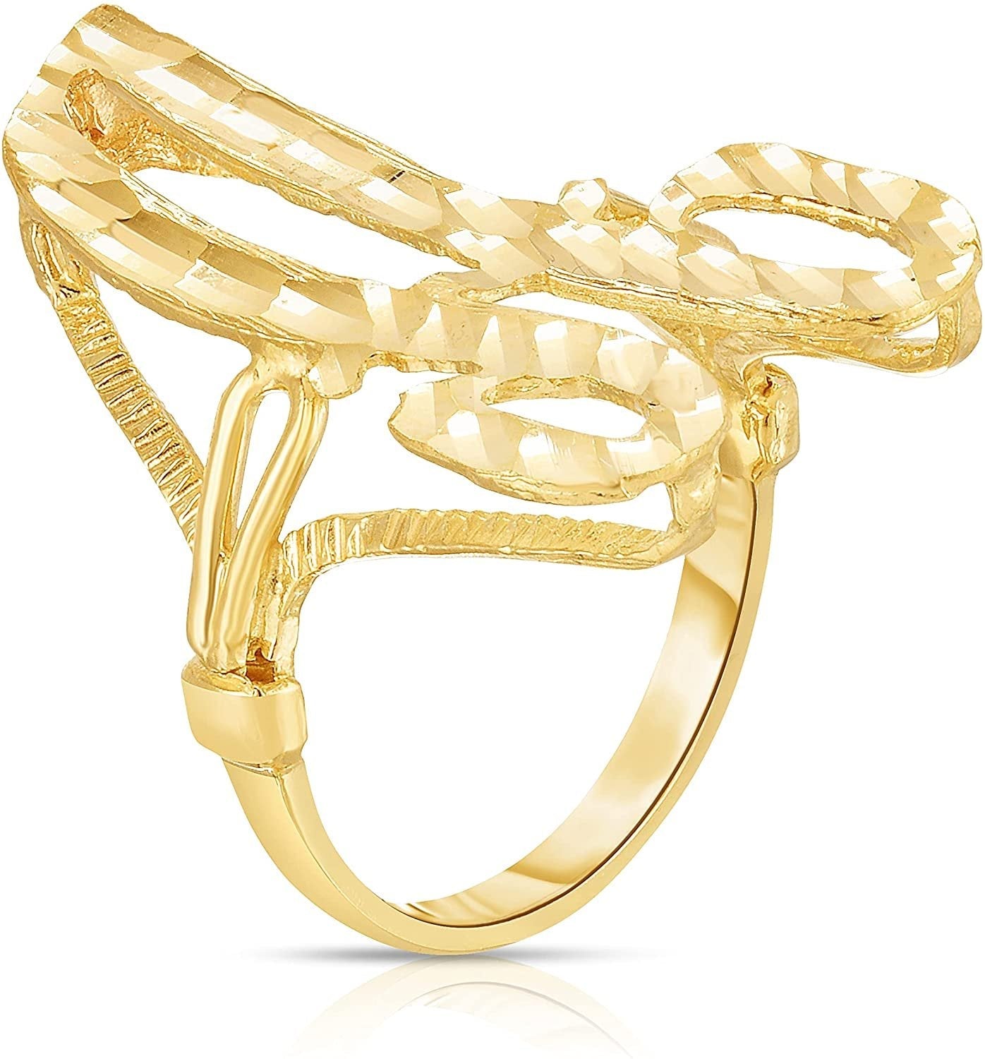 10k Yellow Gold Extra Large Cursive A-Z Initial Ring, Sizes 4-11