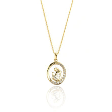 Load image into Gallery viewer, 10k Yellow Gold Oval &quot;Mother Holding Child&quot; Heart CZ Pendant Necklace
