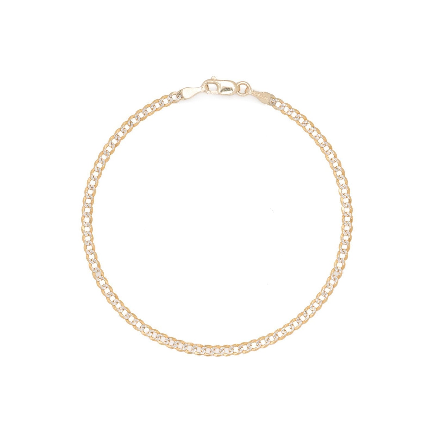 10k Two-Tone Gold Curb Cuban Chain Bracelet and Anklet with White Pave, 0.1 Inch