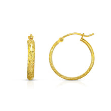 Load image into Gallery viewer, 14k Yellow Gold Diamond Cut Huggies Hoop Earrings Box Design (3mm)
