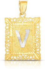 Load image into Gallery viewer, Floreo 10k Yellow and White Gold A-Z Initial Square (26 x 18.7 mm) Pendant with Optional Necklace, Large
