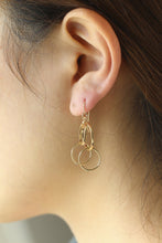 Load image into Gallery viewer, 14k Yellow Gold Dangling Circles Drop Earring with Fish Hook in Gift Box
