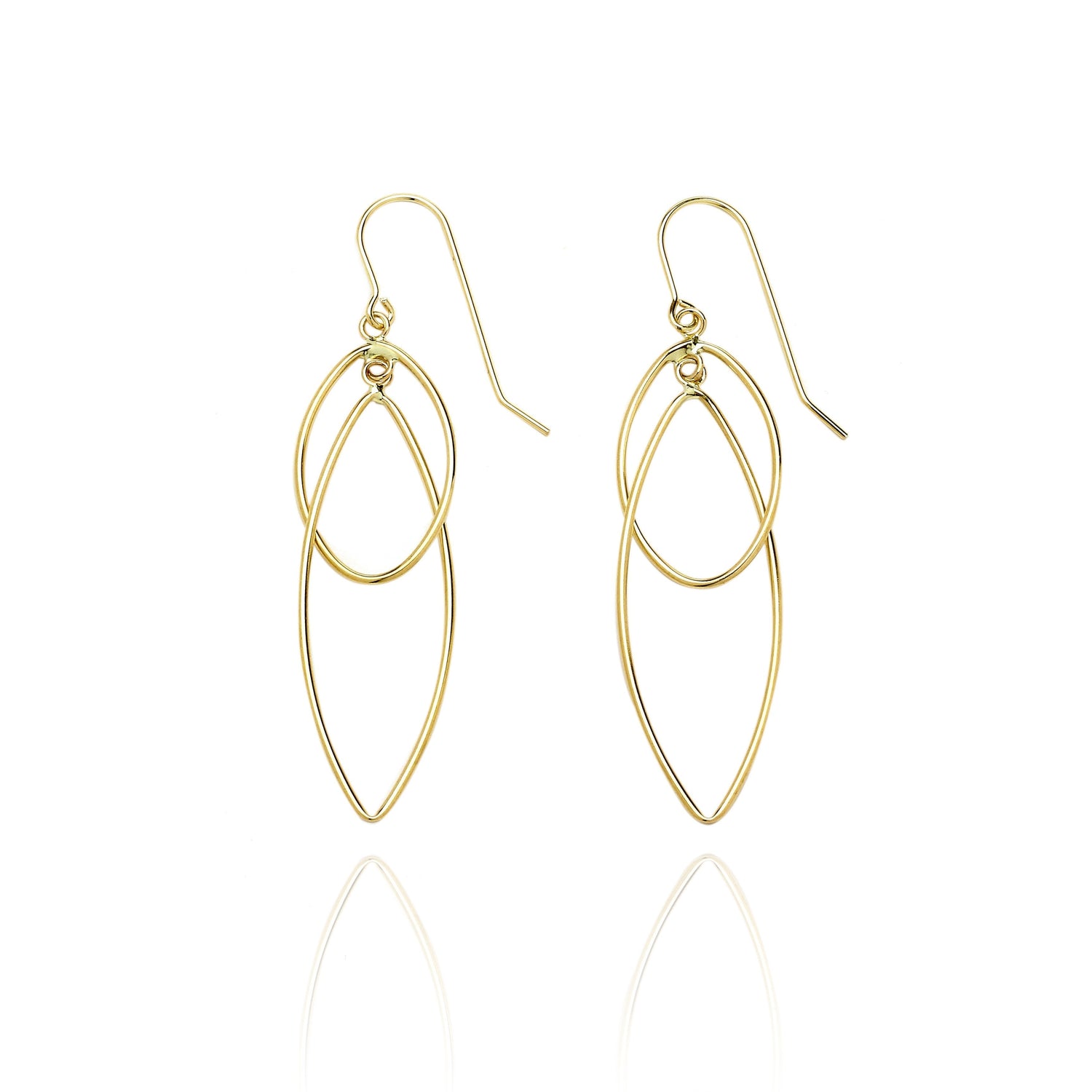 14k Yellow Gold High Polished Pointing Oval Earring with Fish Hook in Gift Box
