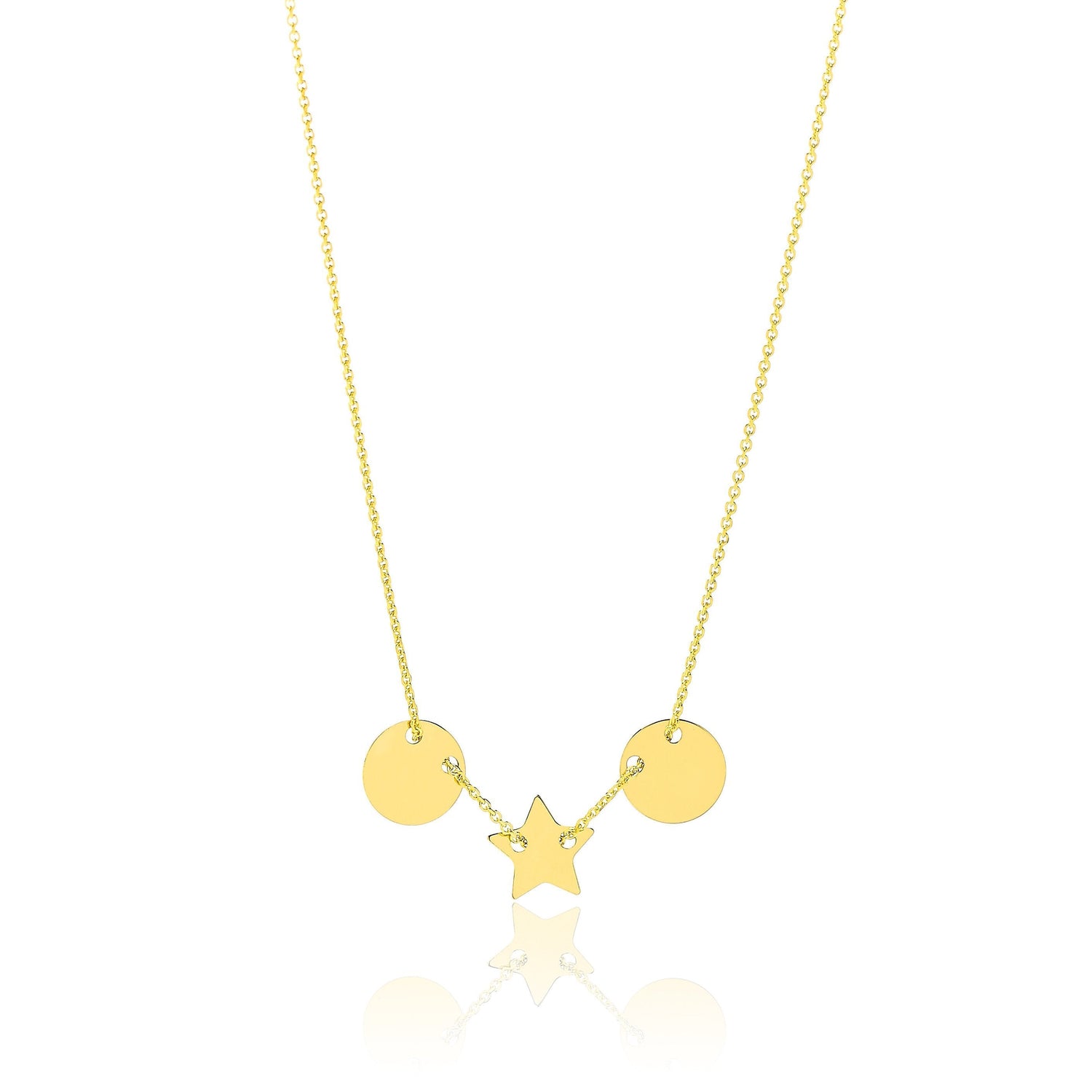 14k Yellow Gold 16  - 18 inch Extendable Star and Disk Charms Pendant Necklace