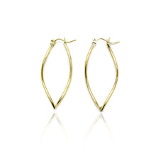 Load image into Gallery viewer, 14k Yellow Gold Wave Shaped Pointing Oval Hoop Earring in Gift Box for Women
