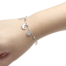 Load image into Gallery viewer, Sterling Silver Adjustable Bracelet with Cubic Zirconia Sun Moon and Star Charm
