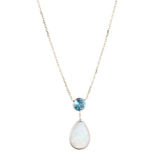 Load image into Gallery viewer, 14K Yellow Gold Created Opal Necklace with Color Stone on Rolo Chain
