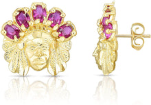 Load image into Gallery viewer, Floreo 10k Yellow Gold Variation of Color Stone Native American Indian Tribal Chief Head Post Earrings, (0.25&quot; x 0.25&quot;)

