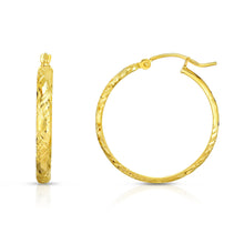Load image into Gallery viewer, 14k Yellow Gold Diamond Cut Huggies Hoop Earrings Box Design (3mm)
