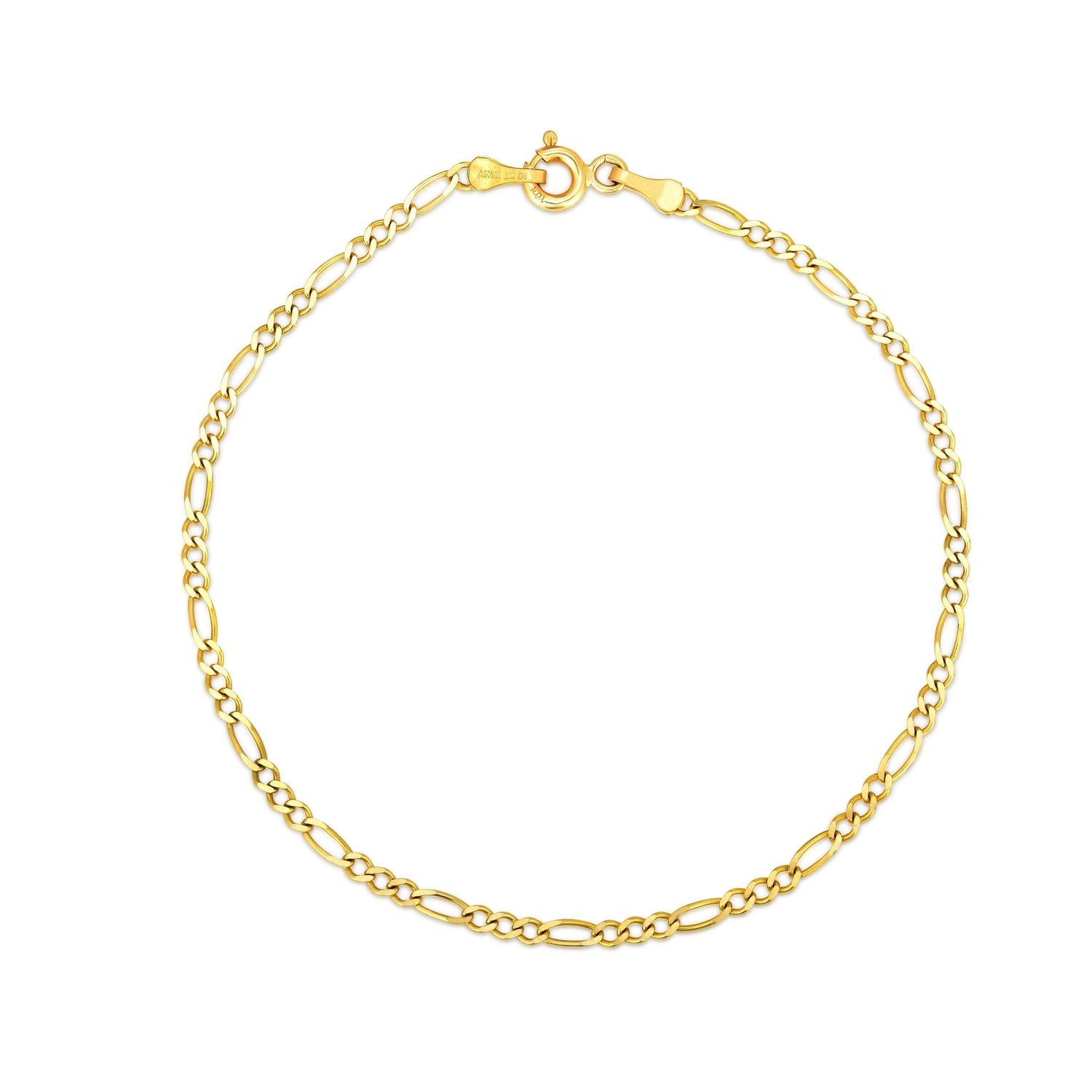 10k Yellow Gold Figaro Chain Bracelet and Anklet, 0.08 Inch (2.5mm)