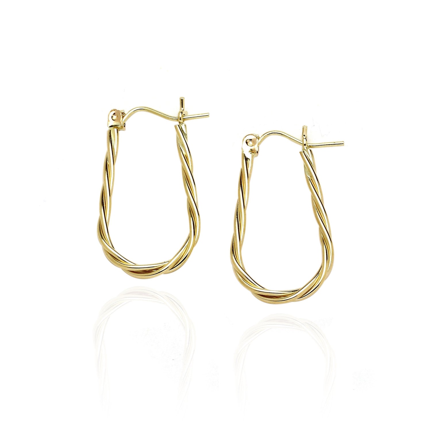 14k Yellow Gold High Polished Curled Oval Hoop Earring in Gift Box for Women