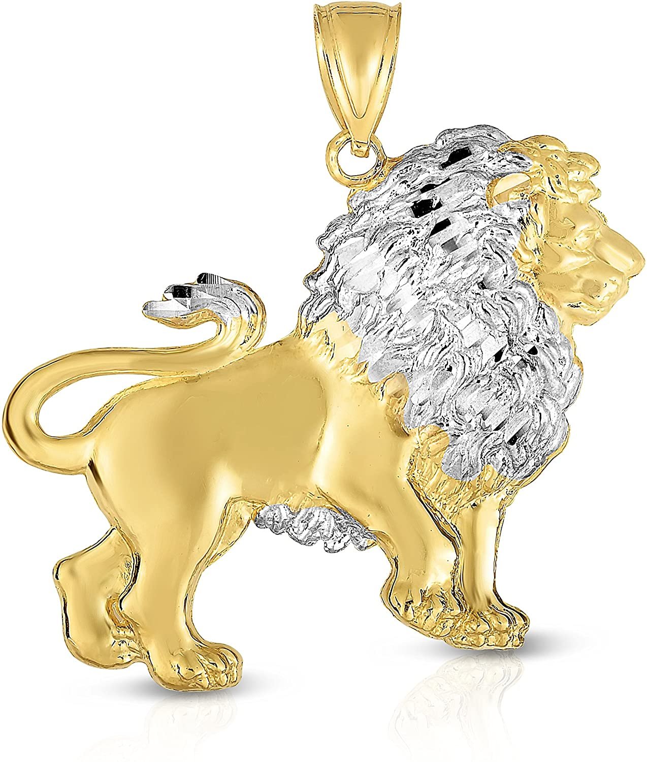 Mens Floreo 10k Two Tone Gold Full Body Lion Pendant Charm for Necklace