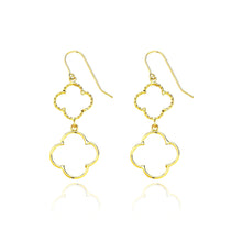 Load image into Gallery viewer, 14k Yellow Gold Dangling Quatrefoil Drop Earring with Fish Hook in Gift Box
