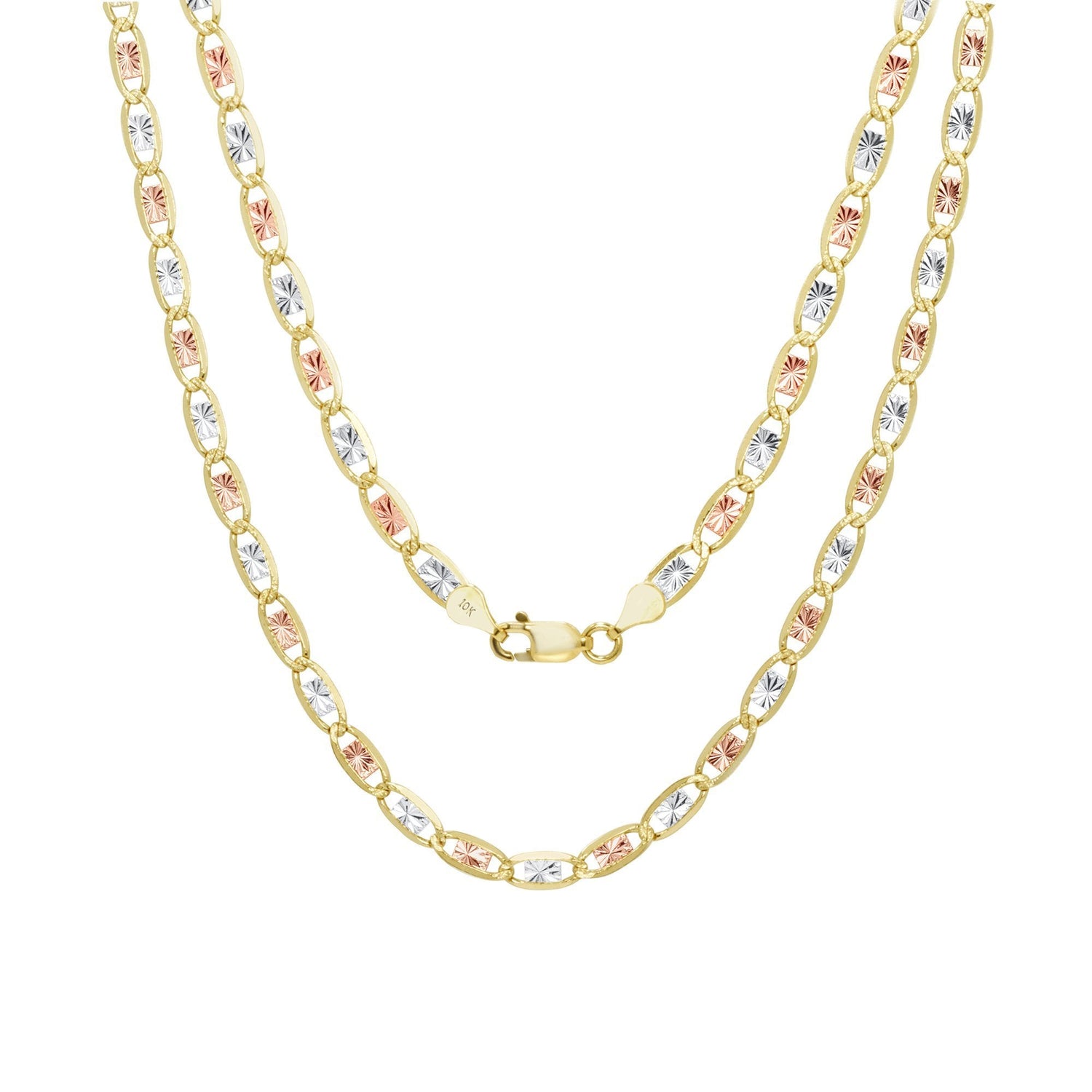10k Tri Color Gold Diamond Cut 3.3mm Valentino Chain Necklace