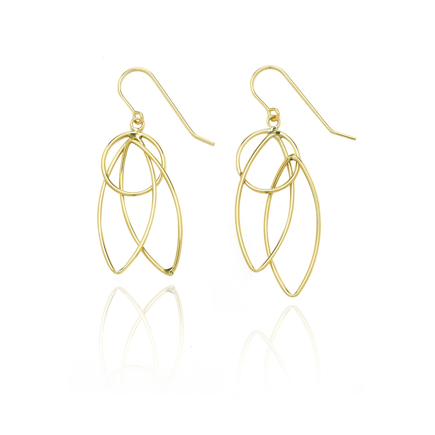 14k Yellow Gold Pointing Oval and Circle Dangling Drop Earring in Gift Box