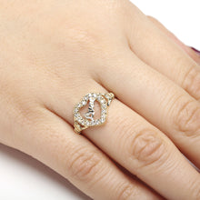 Load image into Gallery viewer, 10k Yellow Gold Romantic &quot;Love&quot; Heart Ring with Cubic Zirconia Stones for Women
