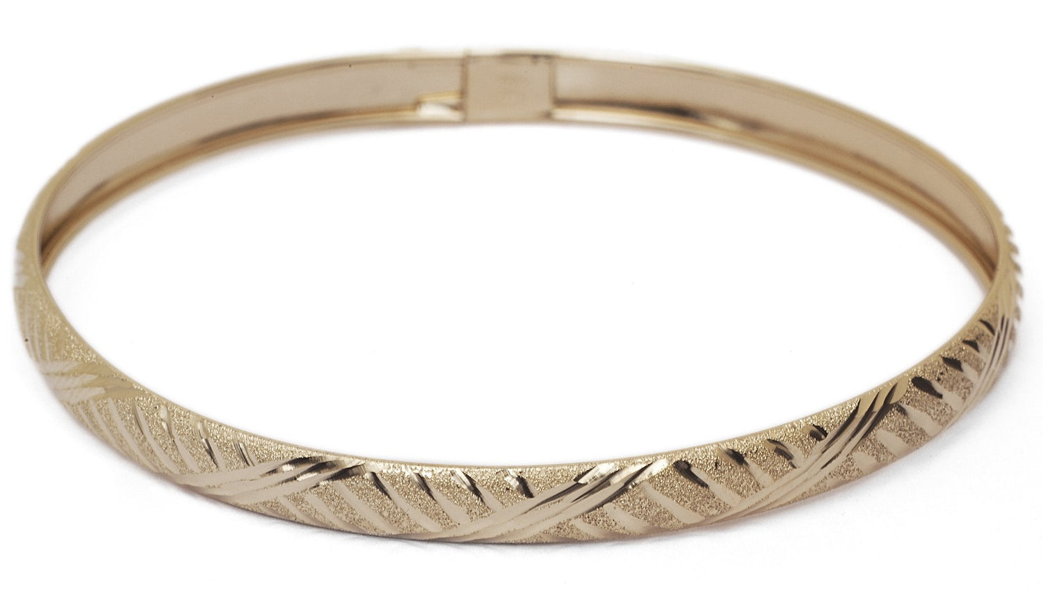 10k Yellow Gold bangle bracelet Flexible Round with Diamond Cut Design, 0.24 in.