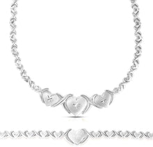 Load image into Gallery viewer, Floreo 925 Sterling Silver Stampato XOXO Hugs and Kisses with Graduating Heart Pendant Bracelet and Necklace Set
