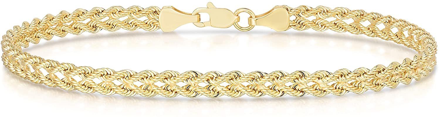 10k Yellow Gold Double Strand Rope Chain Bracelet, 7.25”