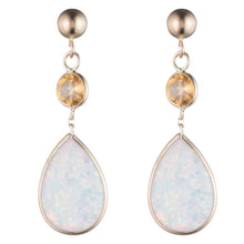 Load image into Gallery viewer, 14K Yellow Gold Created Opal Dangle Earring with Color Stone, Push back closure
