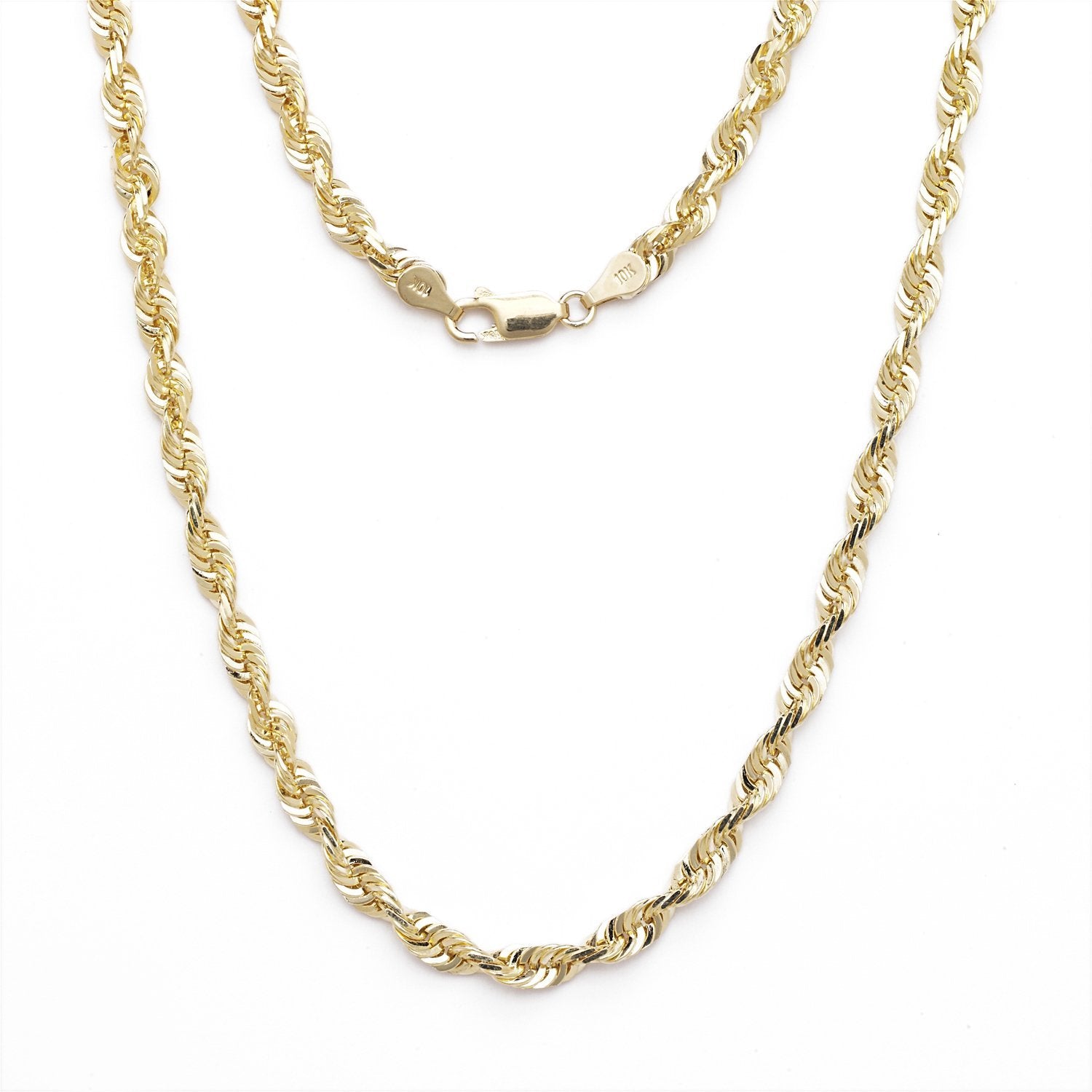 10k Yellow Gold Solid Extra Light Diamond Cut Rope Chain Necklace, 5mm