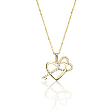 Load image into Gallery viewer, 10k Yellow Gold Double Heart and Key CZ Pendant Necklace
