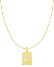Load image into Gallery viewer, Floreo 10k Yellow and White Gold A-Z Initial Square (21 x 12 mm) Pendant with Optional Necklace, Small
