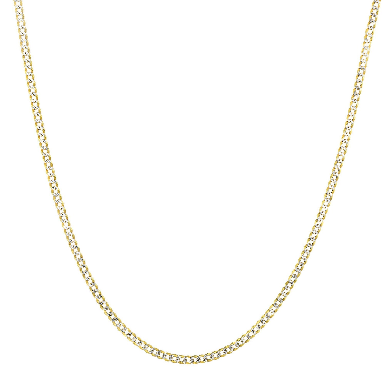 10k Two-Tone Gold Curb Cuban Chain Necklace with White Pave, 0.1