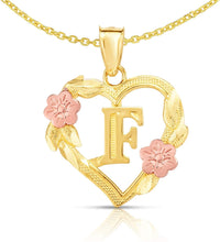 Load image into Gallery viewer, Floreo 10k Yellow and Rose Gold A-Z Initial Heart Pendant with Optional Necklace

