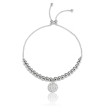 Load image into Gallery viewer, Sterling Silver Adjustable Bracelet with Cubic Zirconia Disc Charm and Beads

