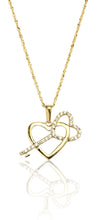Load image into Gallery viewer, 10k Yellow Gold Double Heart and Key CZ Pendant Necklace
