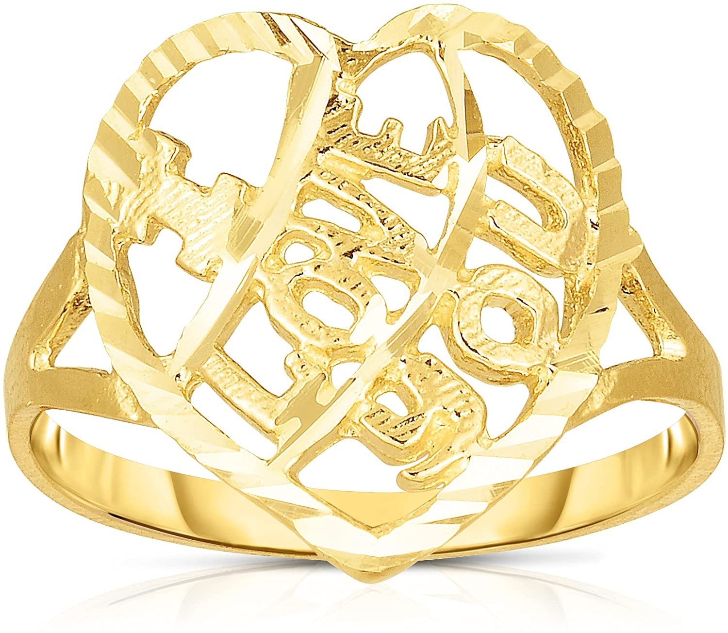 10k Yellow Gold “I Love You” Heart Ring, Sizes 5-12