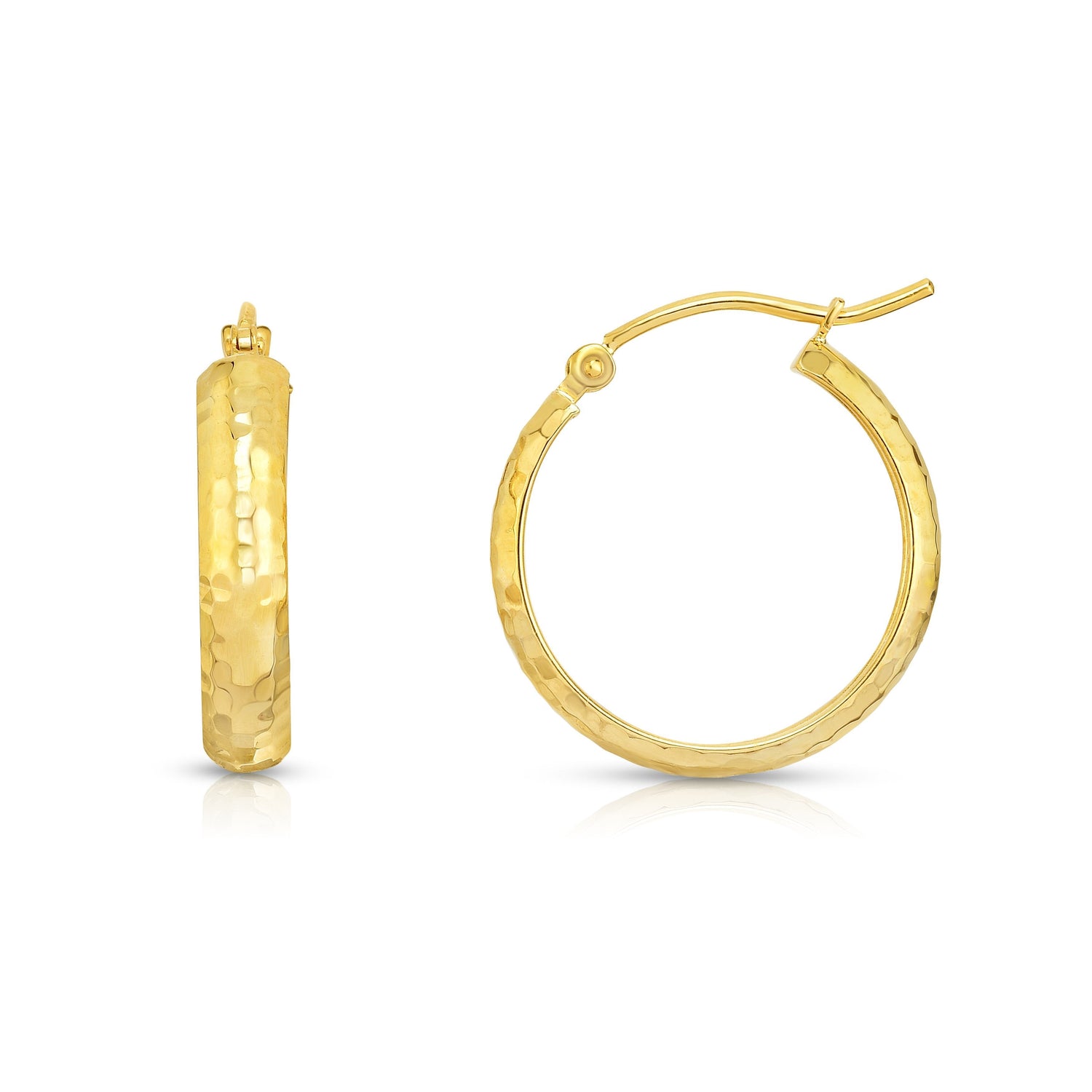 14k Yellow Gold Diamond Cut Huggies Hoop Earrings Flower Design (4mm)