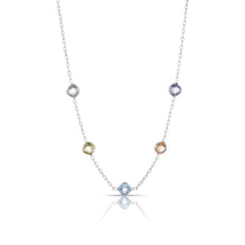 Load image into Gallery viewer, Sterling Silver Multi Color Stones on Textured Rolo Chain Necklace ,18 Inch
