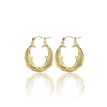 Load image into Gallery viewer, 10k Yellow Gold Friendship Love Hoop Earrings with Kissing Dolphin Design
