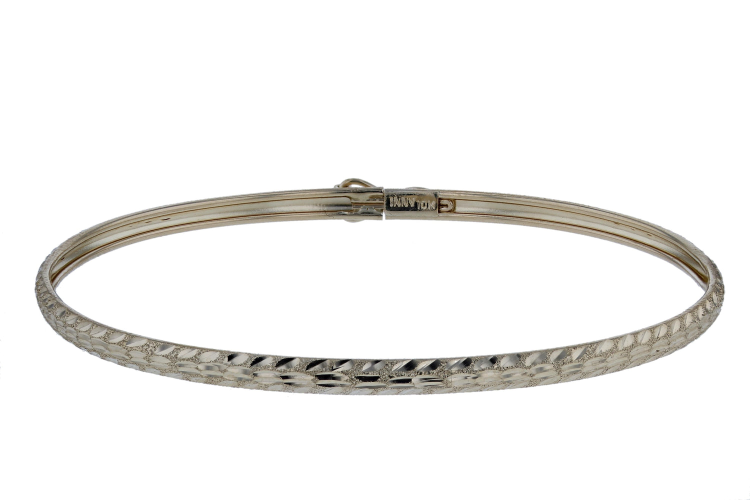 10k Yellow Gold bangle bracelet Flexible Round with Diamond Cut Design, 0.16