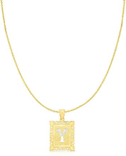 Load image into Gallery viewer, Floreo 10k Yellow and White Gold A-Z Initial Square (21 x 12 mm) Pendant with Optional Necklace, Small
