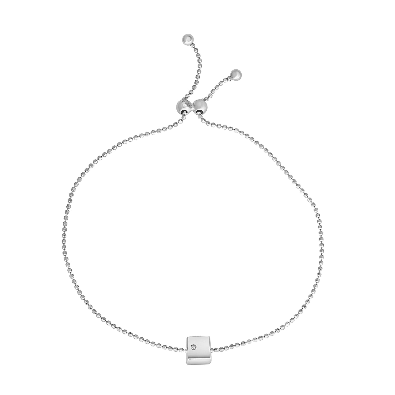 Sterling Silver Adjustable Bracelet  with Cube and Cubic Zirconia, 9.25 Inch