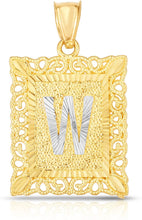 Load image into Gallery viewer, Floreo 10k Yellow and White Gold A-Z Initial Square (21 x 12 mm) Pendant with Optional Necklace, Small
